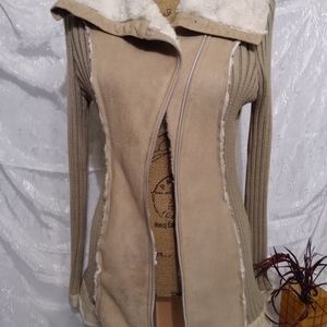 Venus Faux Fur & Suede Long Sweater Jacket